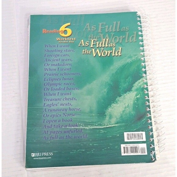 BJU Press Reading 6 “As Full as the World” Worktext Answer Key 2nd Edition - Picture 2 of 3